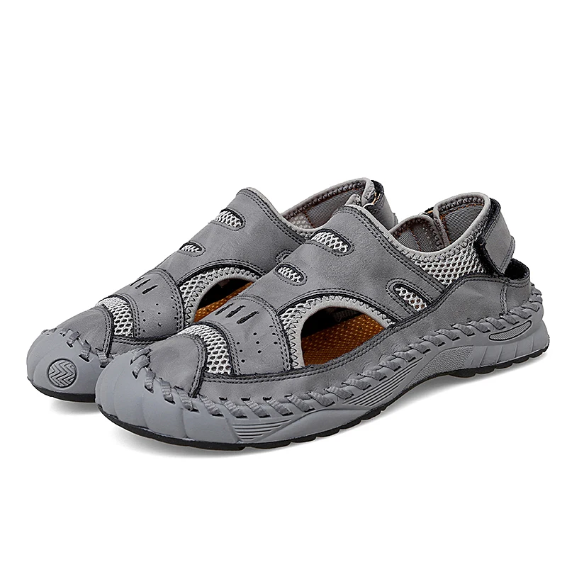 

Summer Men Loafers Lazy Shoe Beach Sandals 38-47 Genuine Leather Casual Outdoor Plus Size Handmade