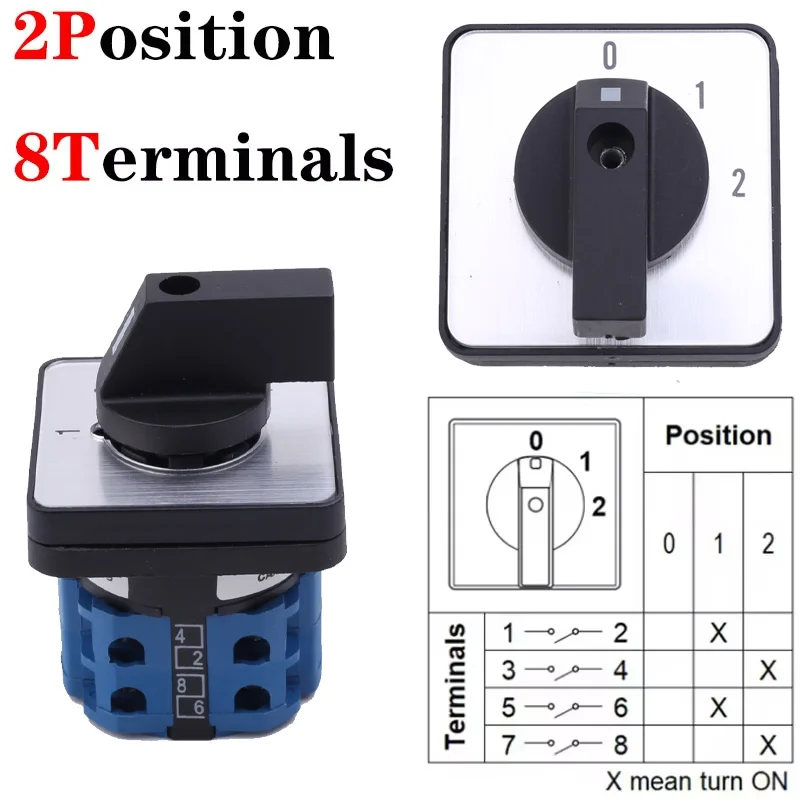 

Электрический 2/3/4-позиционный 8-контактный поворотный кулачковый переключатель, 1 шт., 500 В, 20 А, LW28-20-LW26