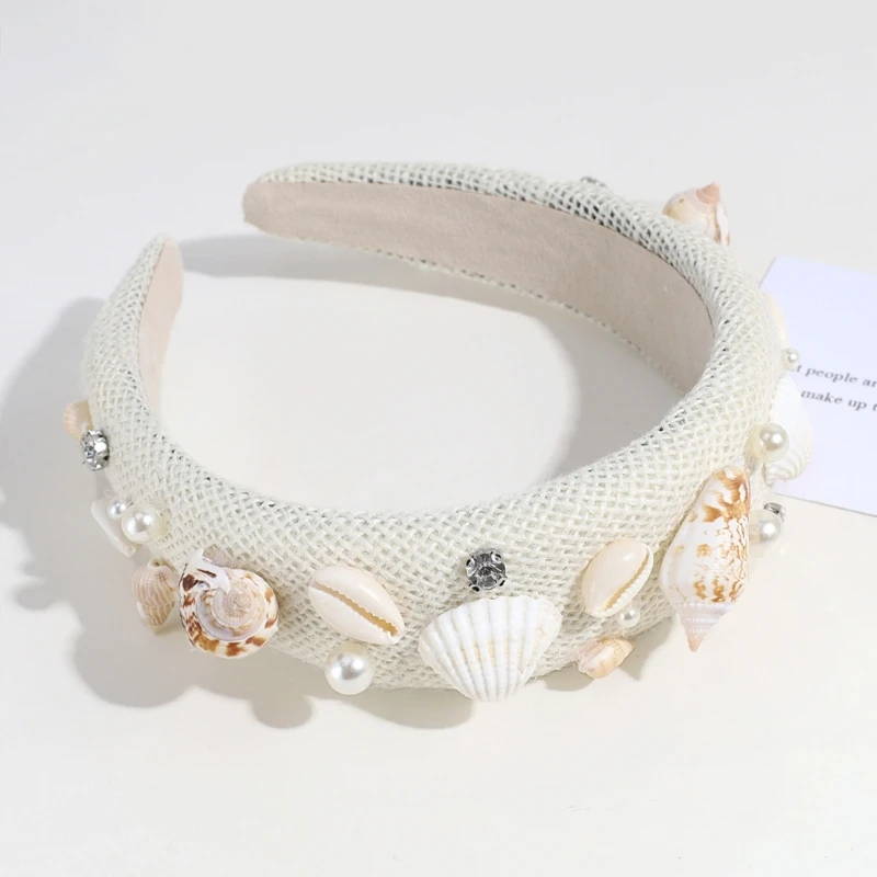 

Headband for Beach Party Headpiece Rhinestones Pearl Headband Conch Headband Sponge Headband For Washing Face