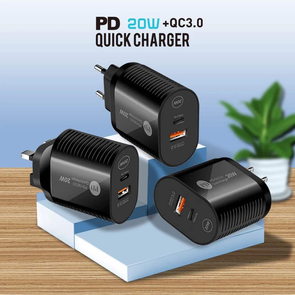 

100pcs 20W PD Type c Qc3.0 Wall Charger Eu US AC Home Travel Charger Adapters For IPad Iphone x xs max 11 12 13 Huawei Samsung