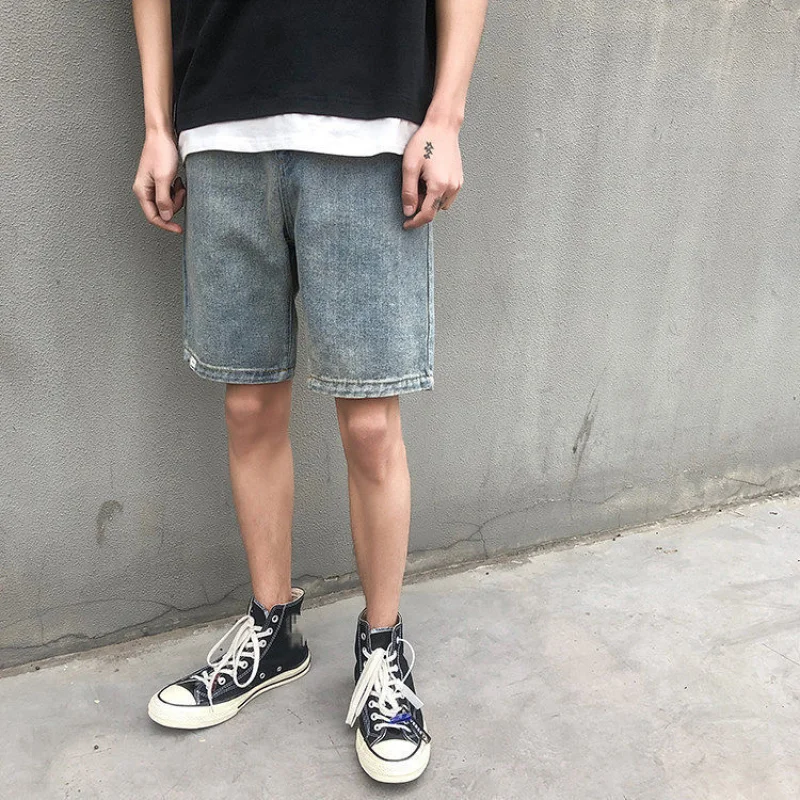 Blue Denim Shorts Summer Men's Loose Fashion Jeans Handsome Straight Trousers Thin Five Point Pants Male Bottoms Plus Size S-3XL