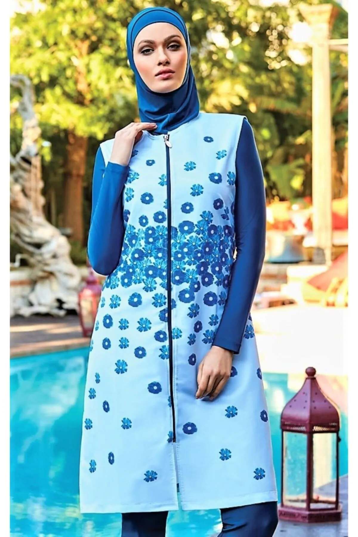 

Muslim Burkinis Gilet Vest Light Navy Blue Swimwear fashion Summer Clothing Hijab Sport Swimsuit Islamic Full Cover