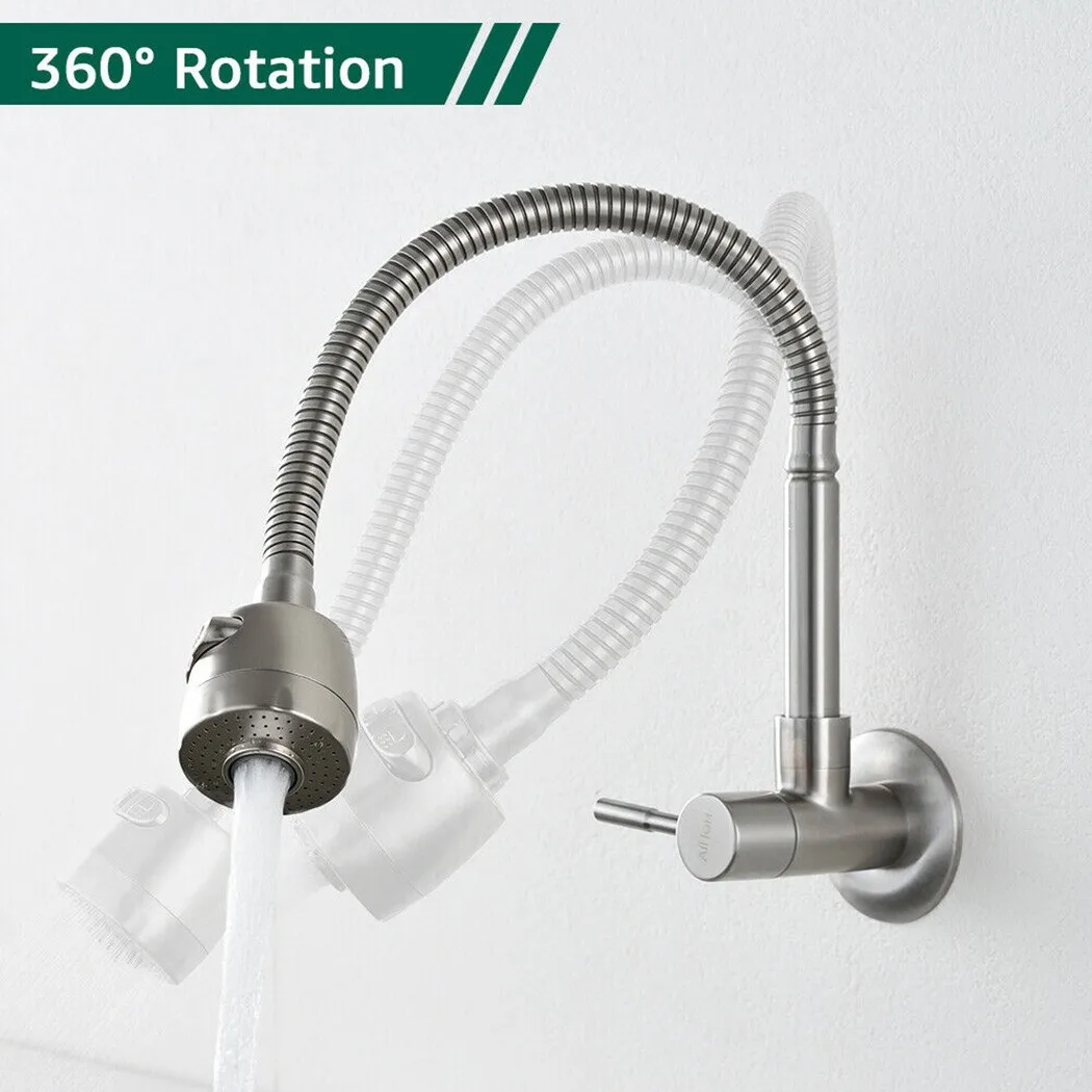 Wall Mount Kitchen Laundry Stainless Steel Rotation Faucet Sprayer Kitchen Sink Mixer Tap Stream Sprayer Head