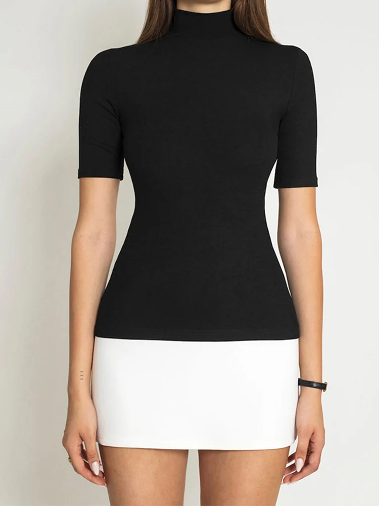 Летние Платья-мини с высоким воротником и коротким рукавом Модное Элегантное