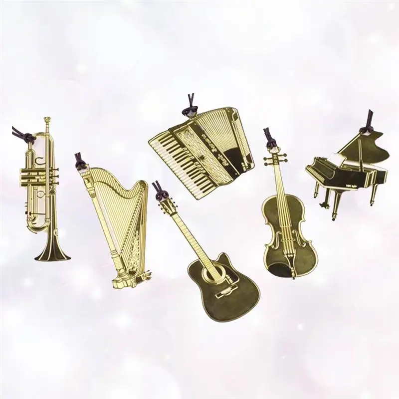 

6pcs Exquisite Western Musical Instrument Bookmarks Vintage Pattern Metal Bookmarks for Stationery Gifts (Mixed Pattern)