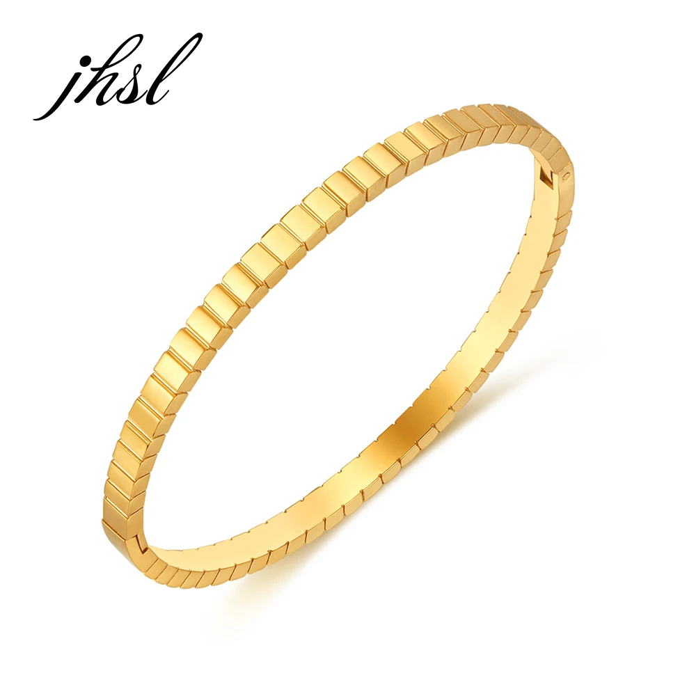 

JHSL Trendy Simple Thin Women Statement Bracelets Bangles Stainless Steel Silver Gold Color Girlfriend Gift Fashion Jewelry