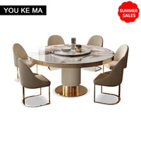 Modern restaurant marble round dining table and chair combination simple round table with turntable dining table