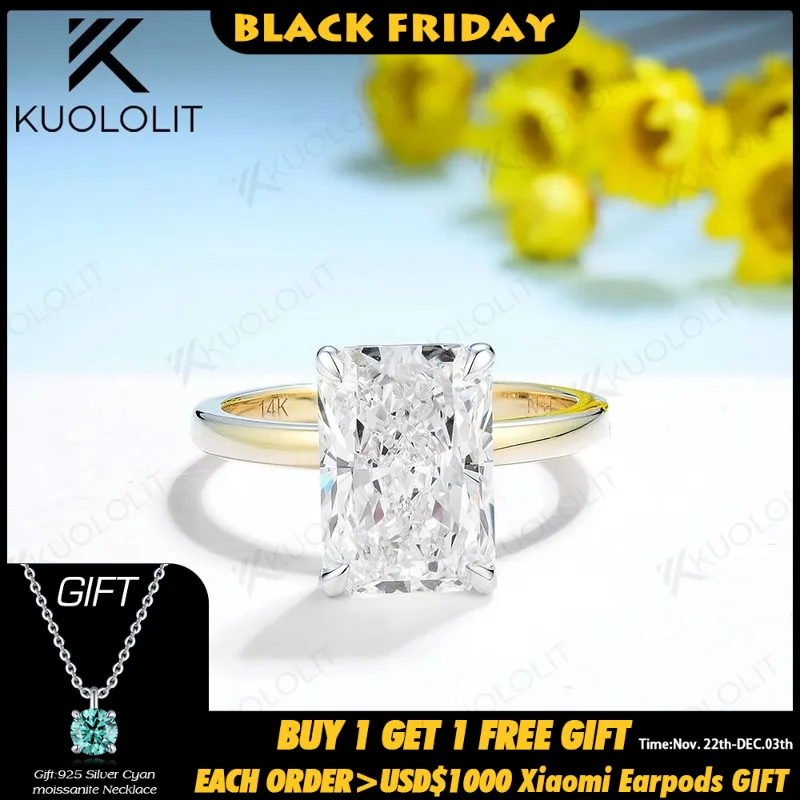 Кольца Kuololit с муассанитом 4 карата для женщин двухцветные однотонные из желтого