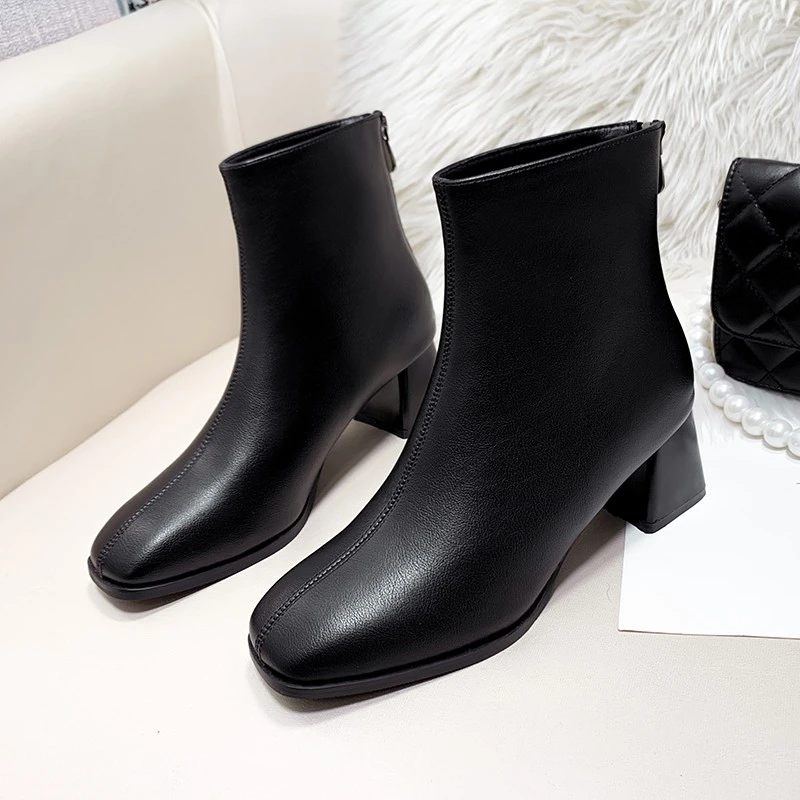 

Женские ботинки на высоком каблуке, ботильоны, зима 2022, женские ботинки челси с квадратным носком, высококачественные теплые ботильоны из ф...