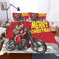 Merry Christmas Duvet Cover King/Queen Size,Red Santa Claus on A Motorcycle Pattern Bedding Set 2/3pcs Polyester Quilt Cover
