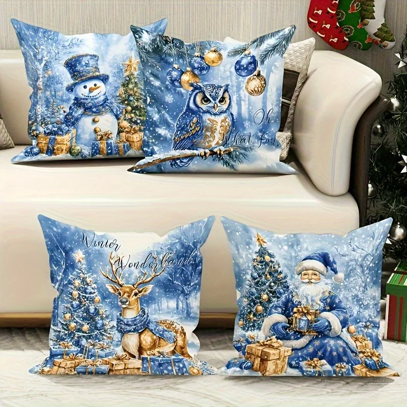 Фото Набор из 4 футов, алкотестатор с Temática Naviña: Muñeco Nieve, Búho, Ciervo, Santa - Fundas Poliéster Suave, Resistentes a Arruga №3