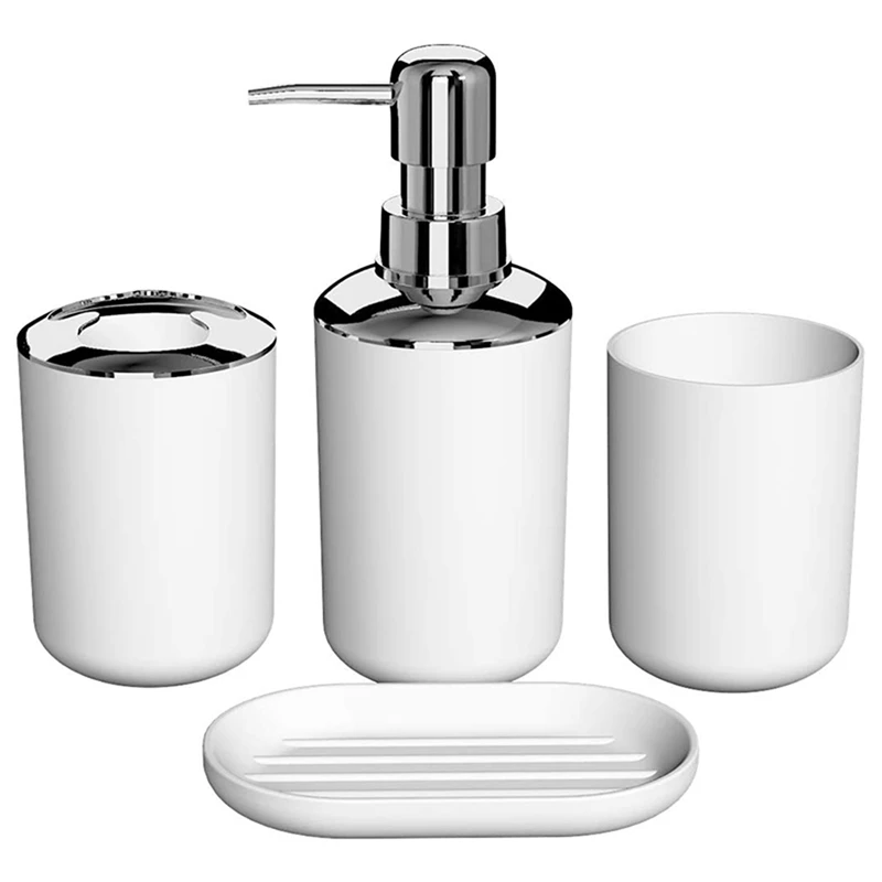 

8 Pcs Plastic Bathroom Accessory Set,Bath Toilet Brush Accessories Set With Toothbrush Holder,Toothbrush Cup(White)