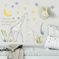 lovely giraffe moon wall stickers star english slogan natual cartoon wallpaper bedroom childrens room decorative self adhesive