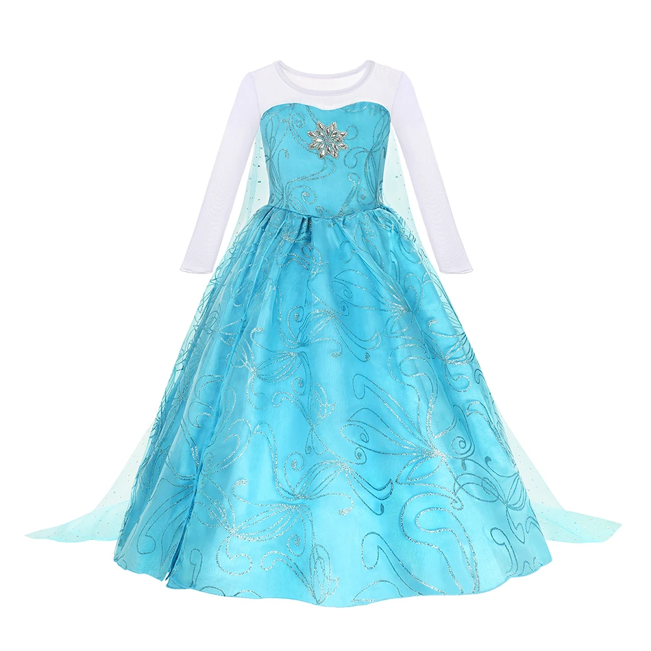 

Платье принцессы Эльзы из Диснея для девочек, косплей, костюм «Холодное сердце», одежда для карнавала, Рождества, дня рождения