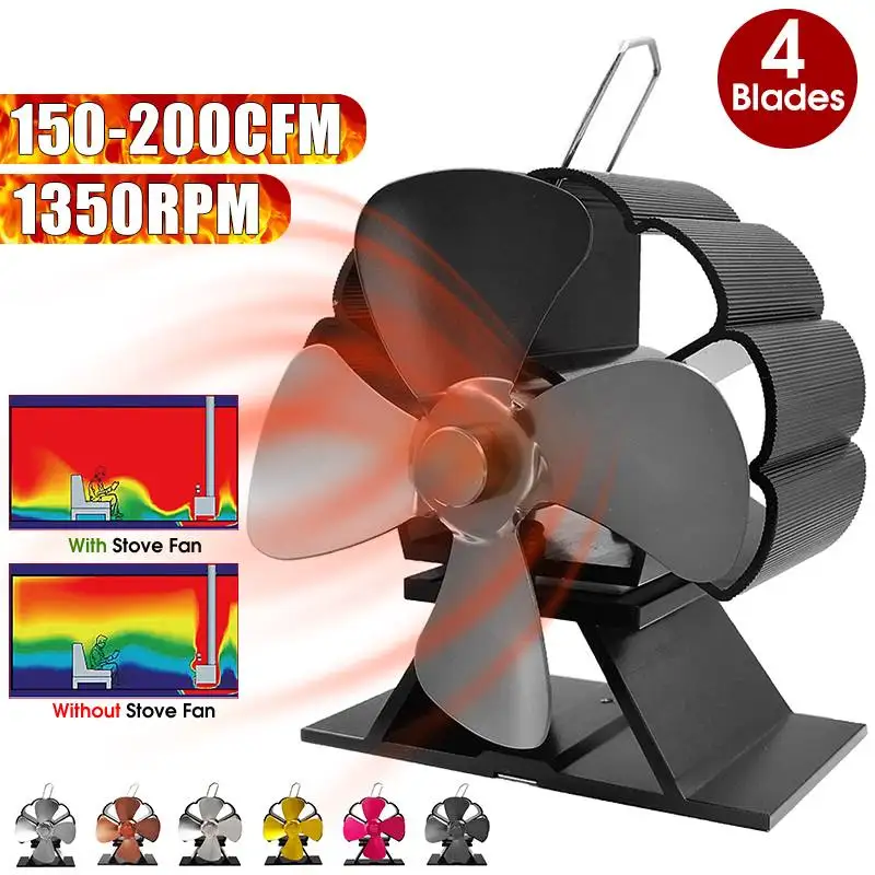 

4 Blade Stove Fan 160-210CFM 1300RPM Heat Powered MIni Stove Fan For Wood Log Burner Fireplace Slient Eco-Frienly Fann