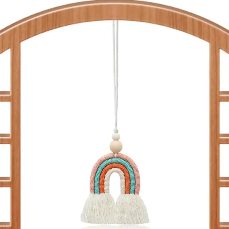 

Rainbow Rope Wall Decor Macrame Rainbow Rear View Mirror Hanger Macrame Wall Hanging Boho Ornaments For Dorm Nursery Room