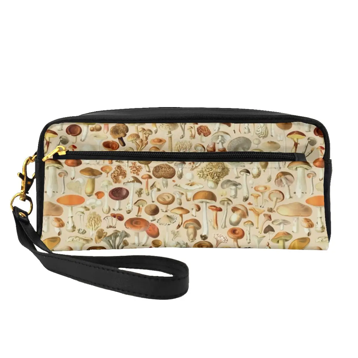 

Vintage Mushroom Leather Storage Organizers Edible Print Woman's Makeup Bag Large Capacity Daily Cosmetic Bags
