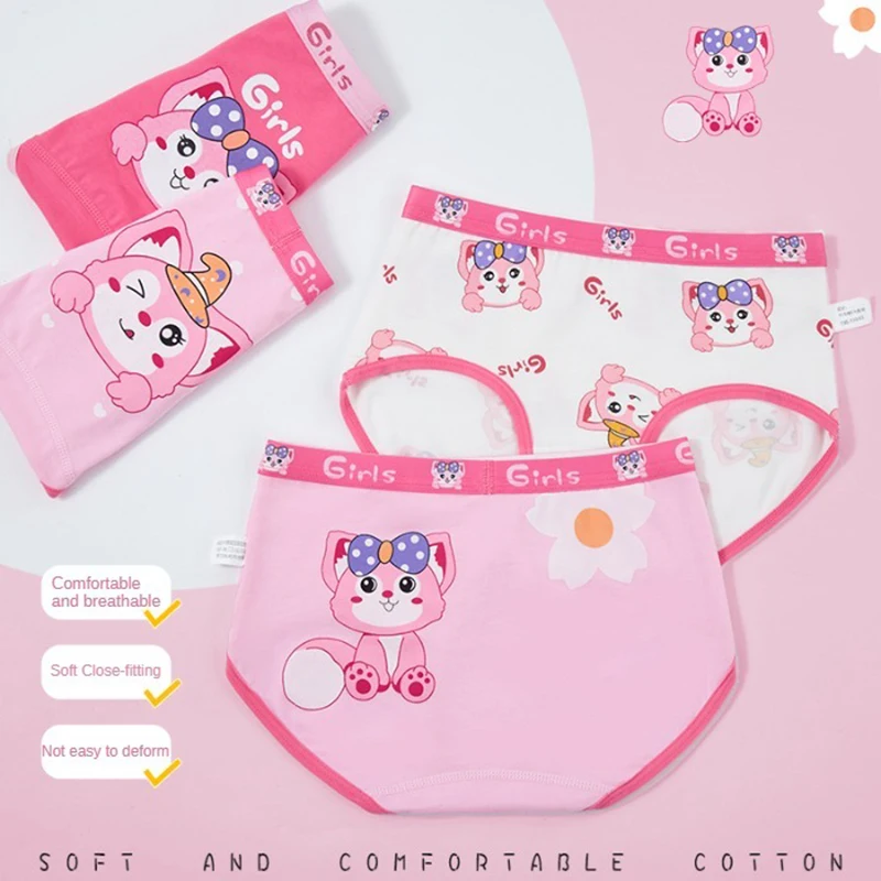 Комплект из 4 хлопковых трусов для девочек принты и размеры в ассортименте