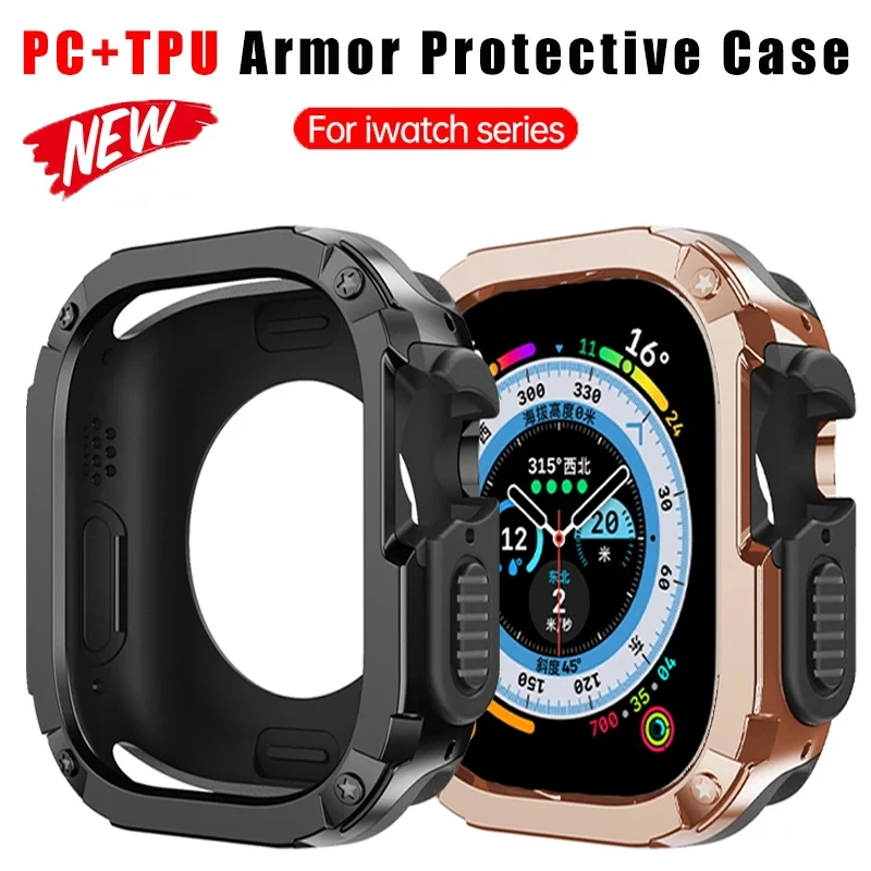 

2 in 1 Case for Apple Watch Series 8/7/SE/6/5/4 Ultra 49mm 45mm 41mm 44mm 40mm TPU + PC Shockproof Protector Bumper for iwatch