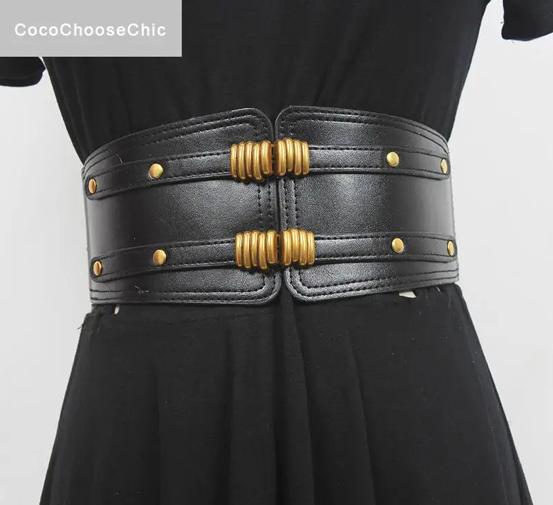 

Ремень-корсет Женский широкий из экокожи, модный эластичный пояс-стрейч, широкий пояс, черный коричневый, для платьев и рубашек, 2022