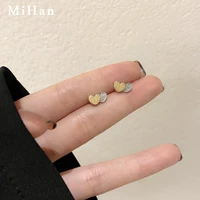 mihan trendy jewelry 925 silver needle double heart earrings simply two color tone sweet love stud earrings for womne girl gift