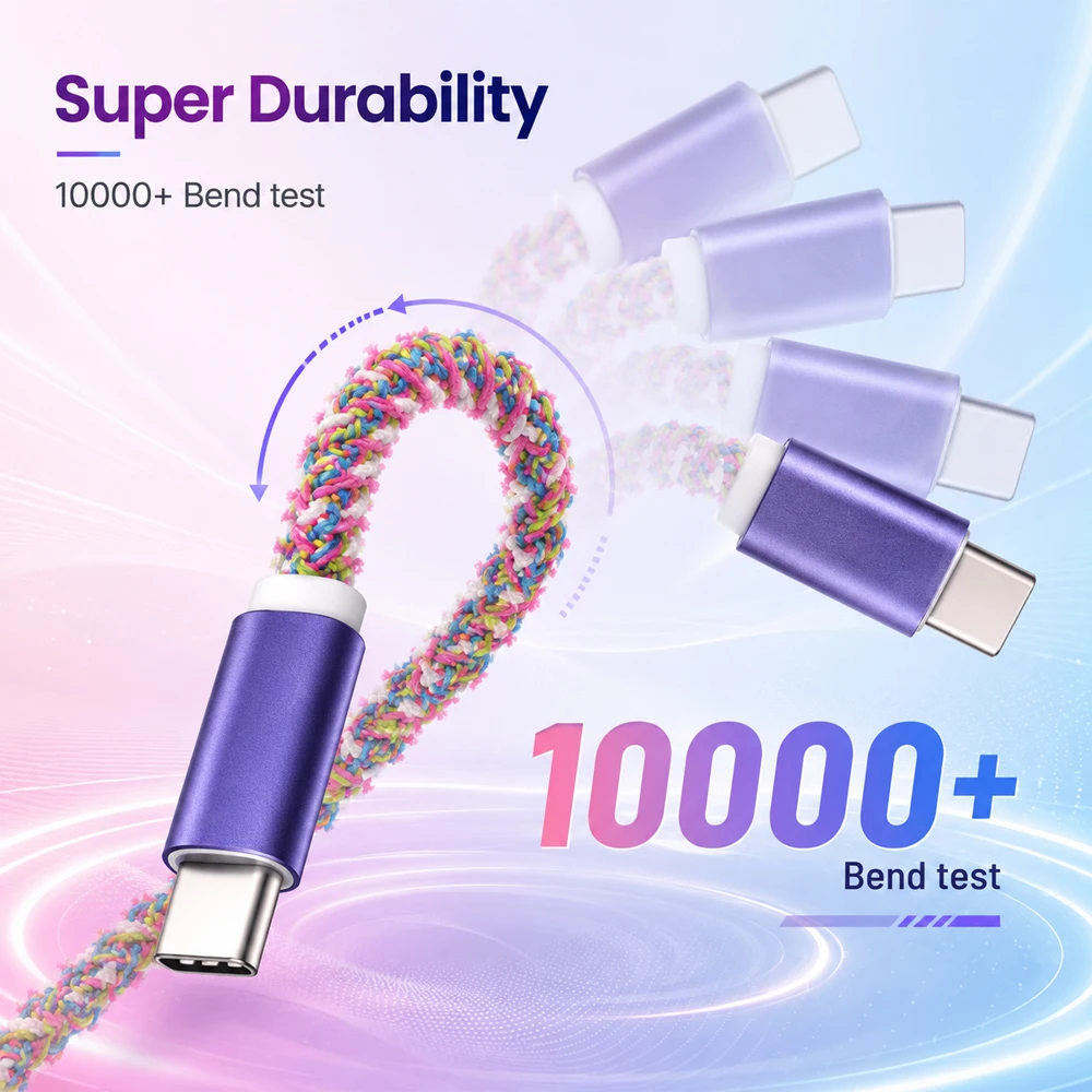 Кабель Beixy USB Type C 3 м для быстрой зарядки Samsung, Xiaomi, OnePlus, ноутбуков, яркий плетеный кабель USB C для зарядки и передачи данных. (art.: 3920dcdaf4074) - 3920dcdaf4074