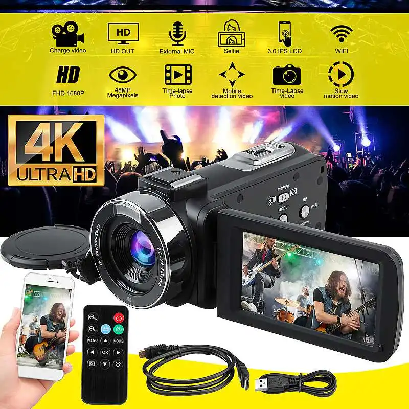 

Цифровая видеокамера Ultra HD 4K, 48 МП, экран 3,0 дюйма, HD, Wi-Fi