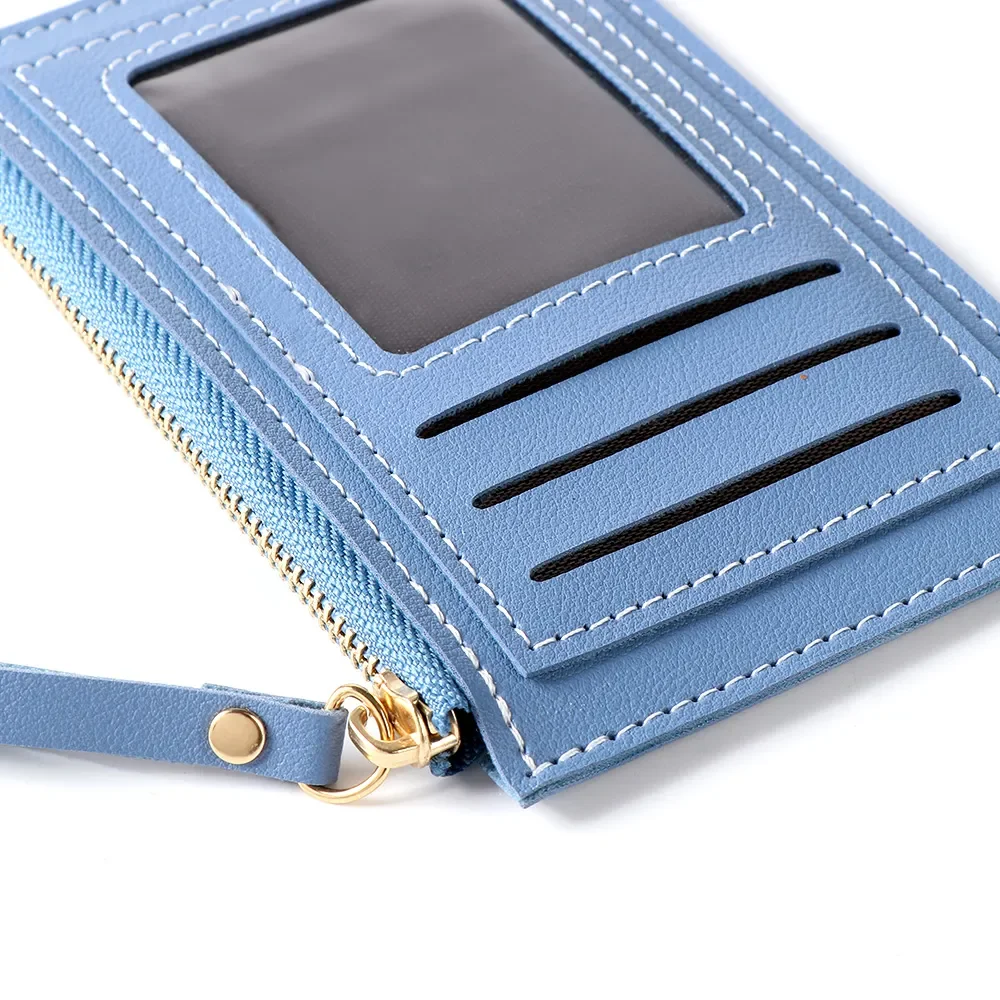 Ultra-thin Mini Business Wallet Men's Women's PU Leather Zipper Cash ID Card Credit Card Holder Short Purse Holiday Gift