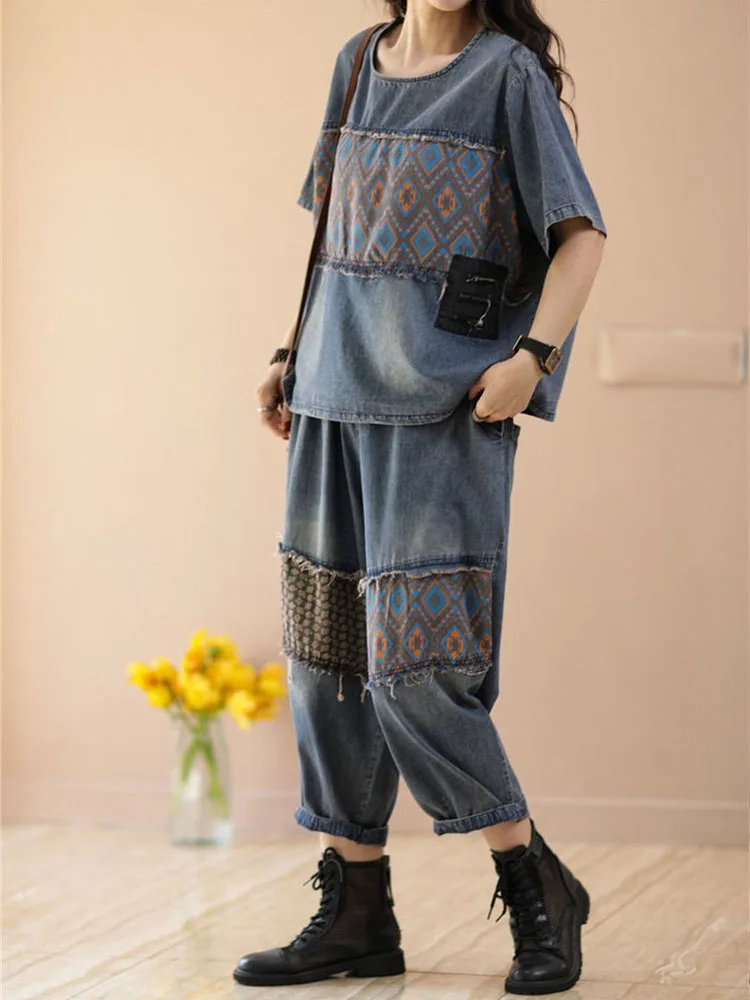 Max LuLu 2023 летние женские роскошные наряды с принтом модные джинсовые комплекты из