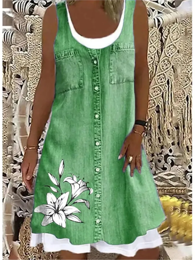 Женское платье с принтом летние свободные повседневные платья без рукавов