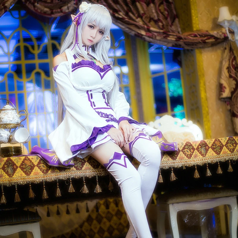 ANIMECC XS-XL Emilia Rezero Косплей Костюм Плащ Парик Аниме Re Zero Хэллоуин Вечерние наряды для