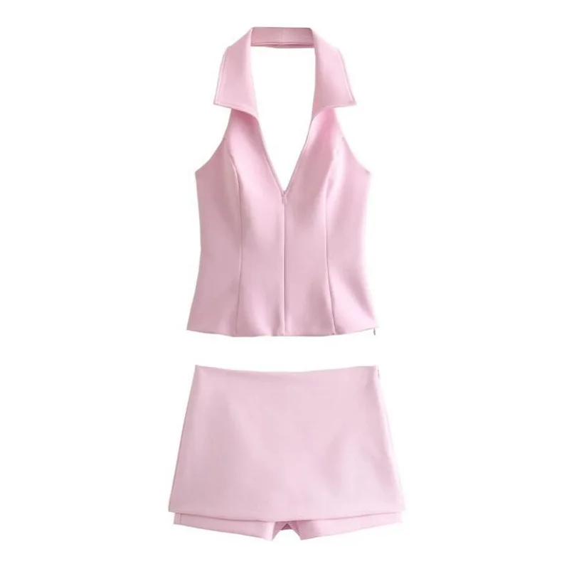 Весенний новый топ с открытой спиной в европейском и американском стиле + юбка