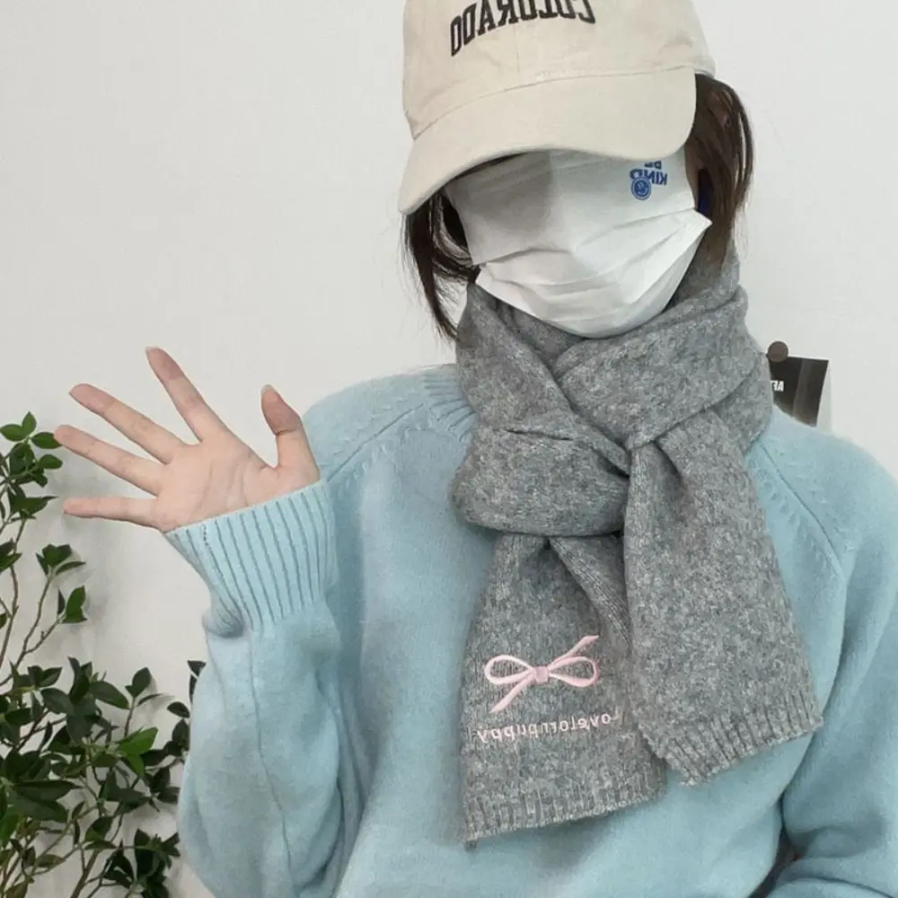 Элегантный женский шарф с вышивкой и бантом ветрозащитные вязаные шарфы из