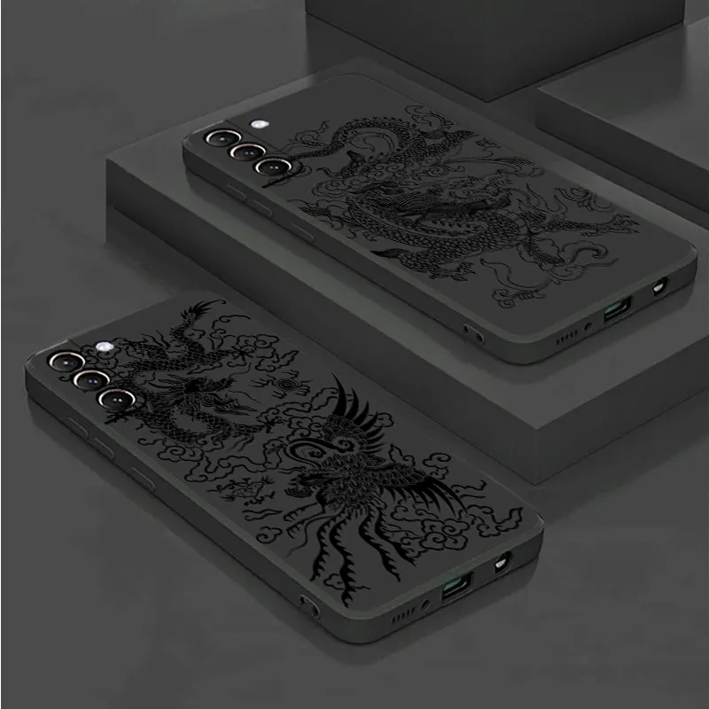 Ink Style Dragon And Phoenix phone Cases for Samsung Galaxy S21 S23 Ultra FE case S20 S24 S10Plus S9 funda Antiscratch cover