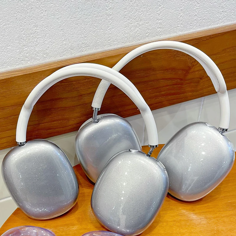 Фото Модный прозрачный блестящий чехол для Airpods Max, защитный декор для наушников Apple Bluethooth Airpods Max, чехол для гарнитуры №3