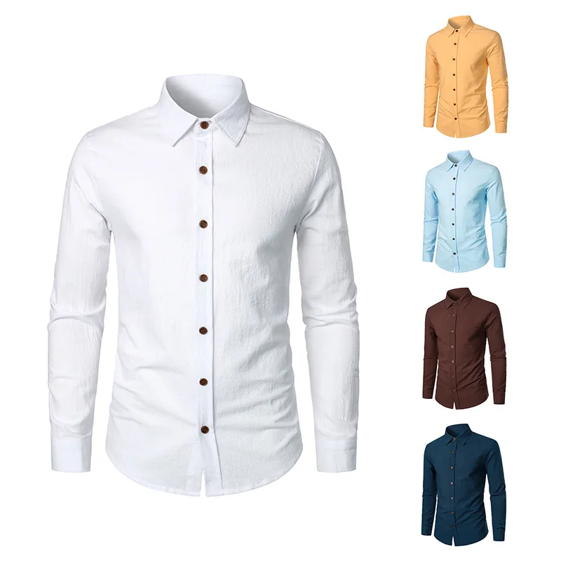 

Men's Shirts Long Sleeve Solid Color Stand Collar Shirt Casual Without Pocket Shirt Clothing For Men Top Fashion Boyfriend Shirt