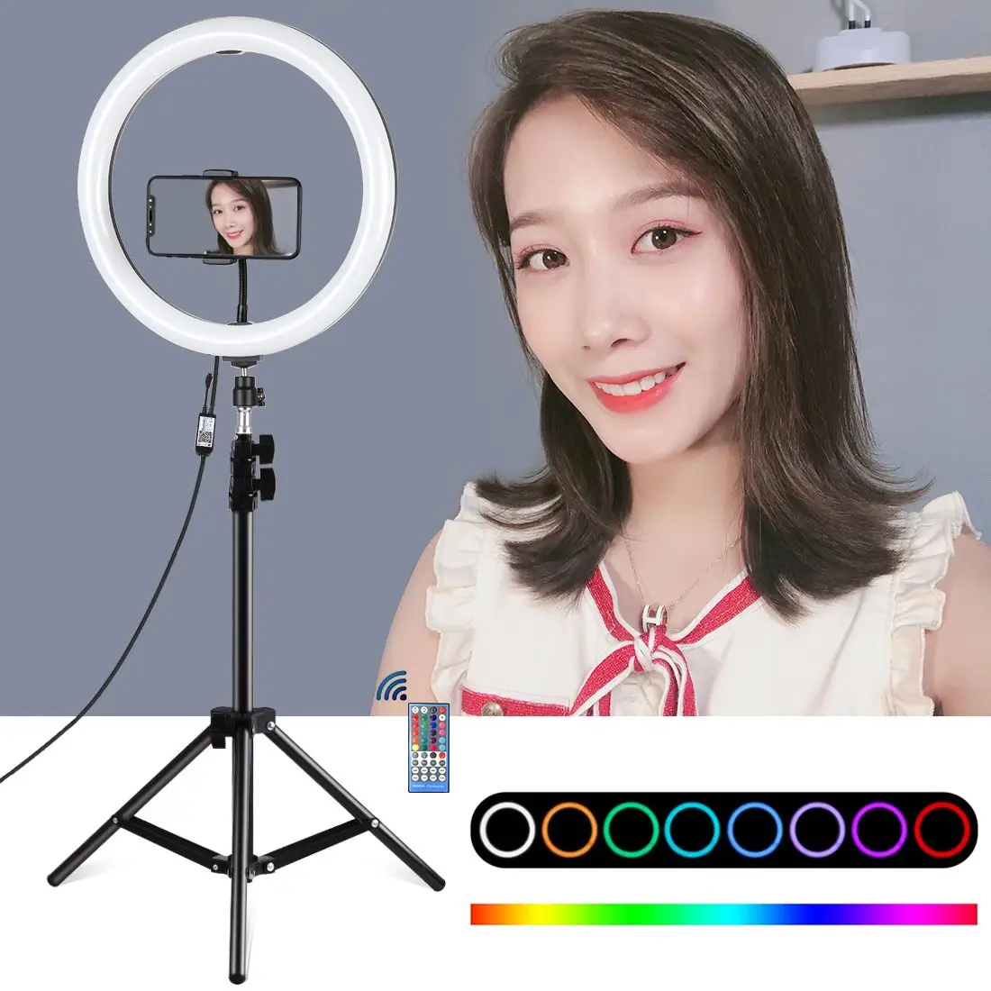 

LED Ring Light with 110cm Tripod Photography Live Streaming Bluetooth Vlogging Video Light Kits Dual Color Temperature Lamp