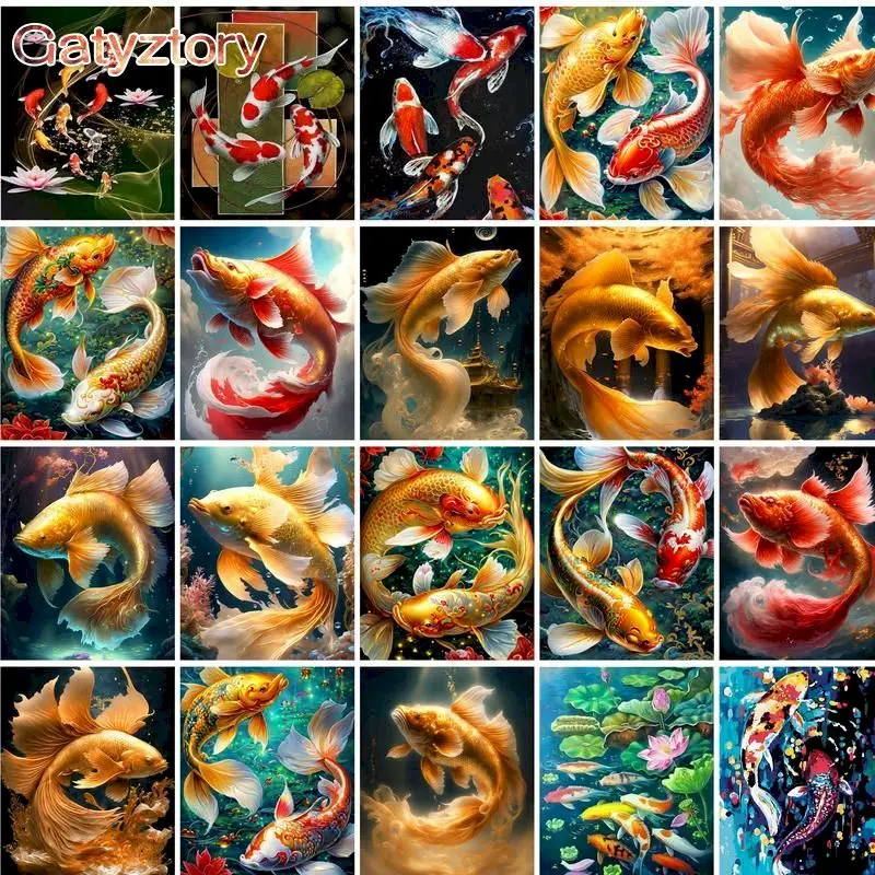 

GATYZTORY Oil Painting By Number Carp DIY Pictures By Numbers Animal Kits Hand Painted Paintings Art Drawing On Canvas Home Deco