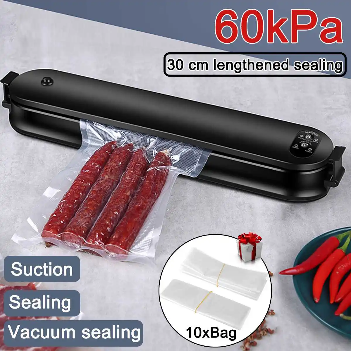 

3 in 1 100W Electric Vacuum Sealer Packaging Machine For Home Kitchen Including 10pcs Food Saver Bags Vacuum Food Sealing 220V