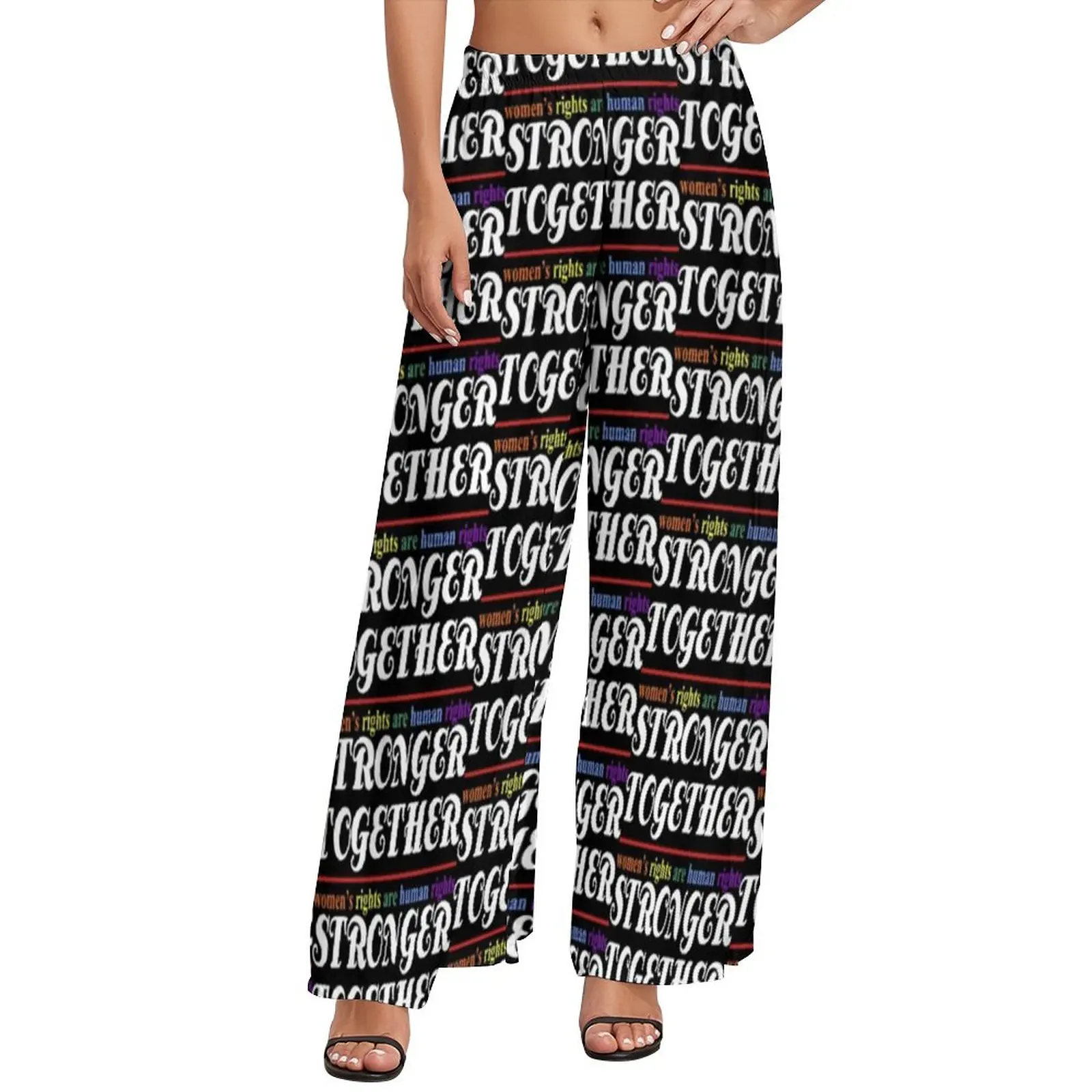 

Stronger Together Women's Rights Are Human Rights Pants Casual Wide Pants Female Oversized Street Wear Printed Straight Trousers