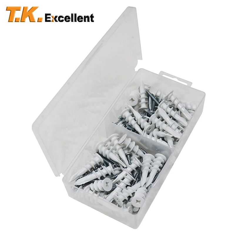 

T.K.EXCELLENT Screw Self Drilling Drywall Anchors With Pan Head Self Tapping Screws Kit for Woodworking Plastic 100Pcs