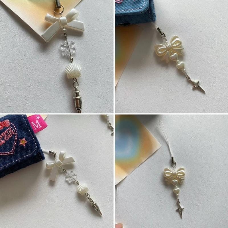 

Punk Y2K Phone Pendant Chain Cool Girl Sweet Beaded Charm Bowknot Keychain Strap for Camera Bag Jewelry Accessory
