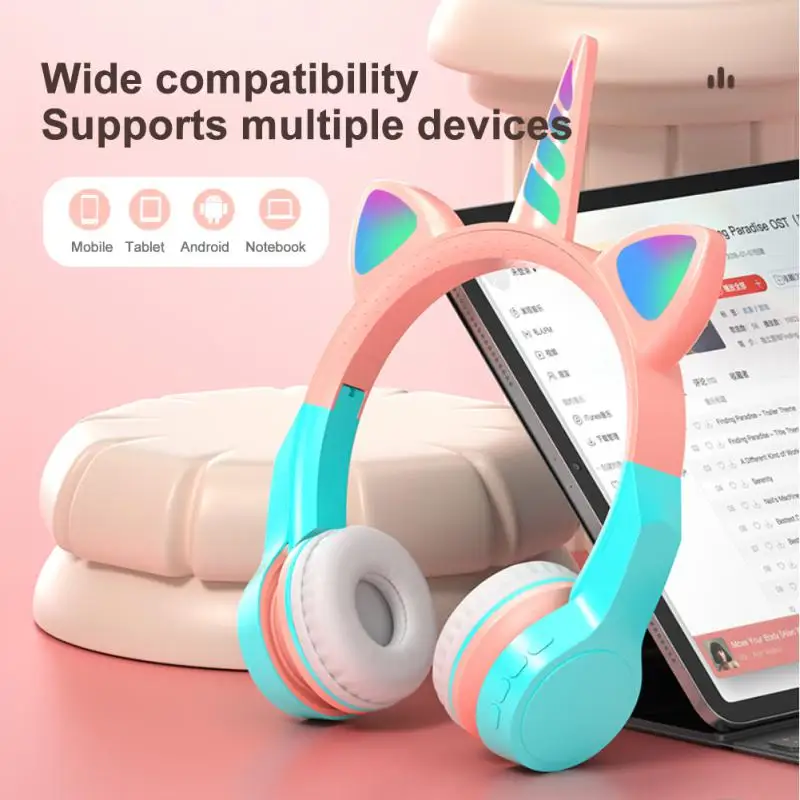 Беспроводная гарнитура с милым единорогом Bluetooth 5 2 наушники стереонаушники для
