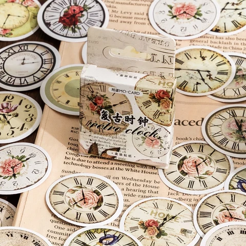 45 шт., винтажные круглые часы, наклейки, украшения для скрапбукинга, дневник, фотография