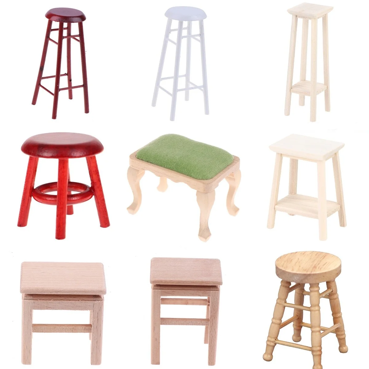 

1Pc 1/12 Dolls Miniature Furniture Wooden Furniture High Foot Chair For Dollhouse Decor Pretend Play Toy Furniture Toys Kid Toy