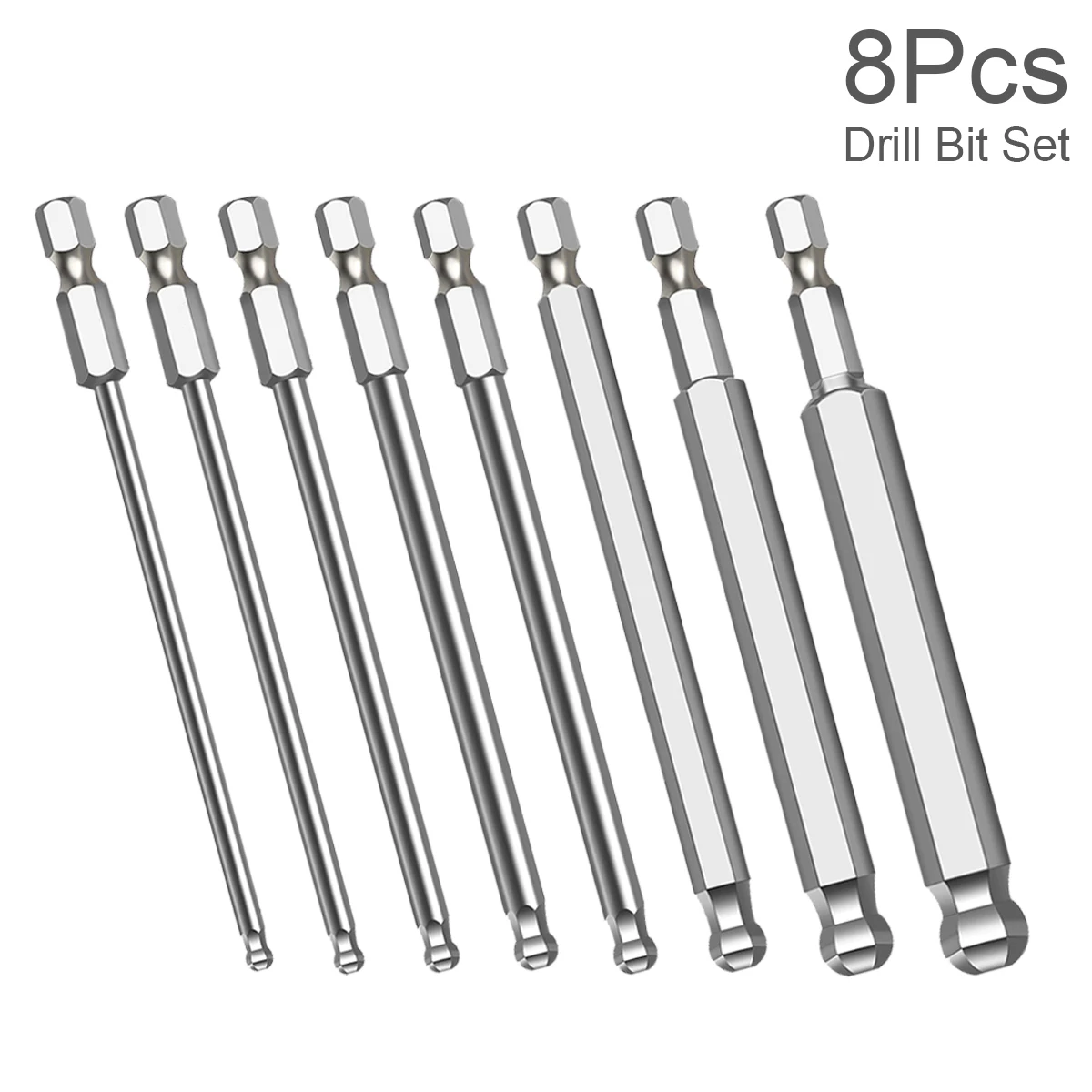 

8Pcs/Set H1.5 H2.5 H3 H4 H5 H6 H8 H10 Ball End Hex Screwdriver Bits Set Metric Allen Hex Bit 100mm Long Ball Head Driver Bit