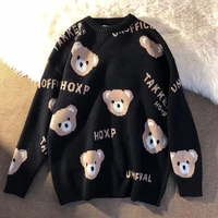 spring couple outfit women loose wild pullover sweaters new years cute bear wine red sweater for female 2021 letter print tops