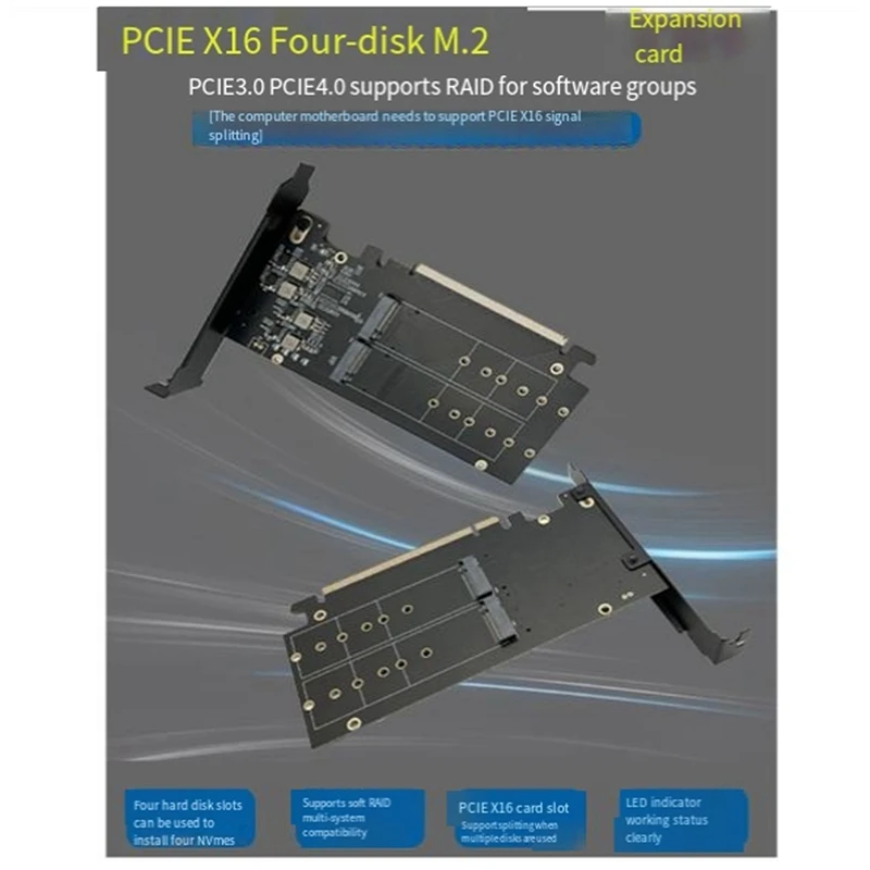 Двусторонняя 4-дисковая RAID-карта NVME от Pciex16 до SSD адаптер для жесткого диска плата