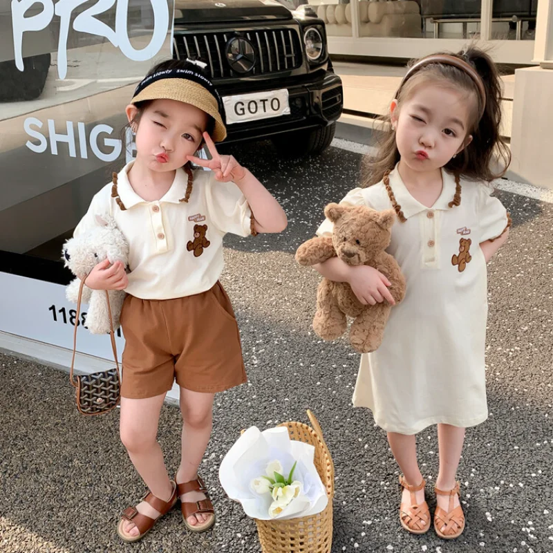 

Summer New Children Set College Style Suit/dress for Boys and Girls Brother Sets and Sister Dress Korean Clothing Kids Clothes