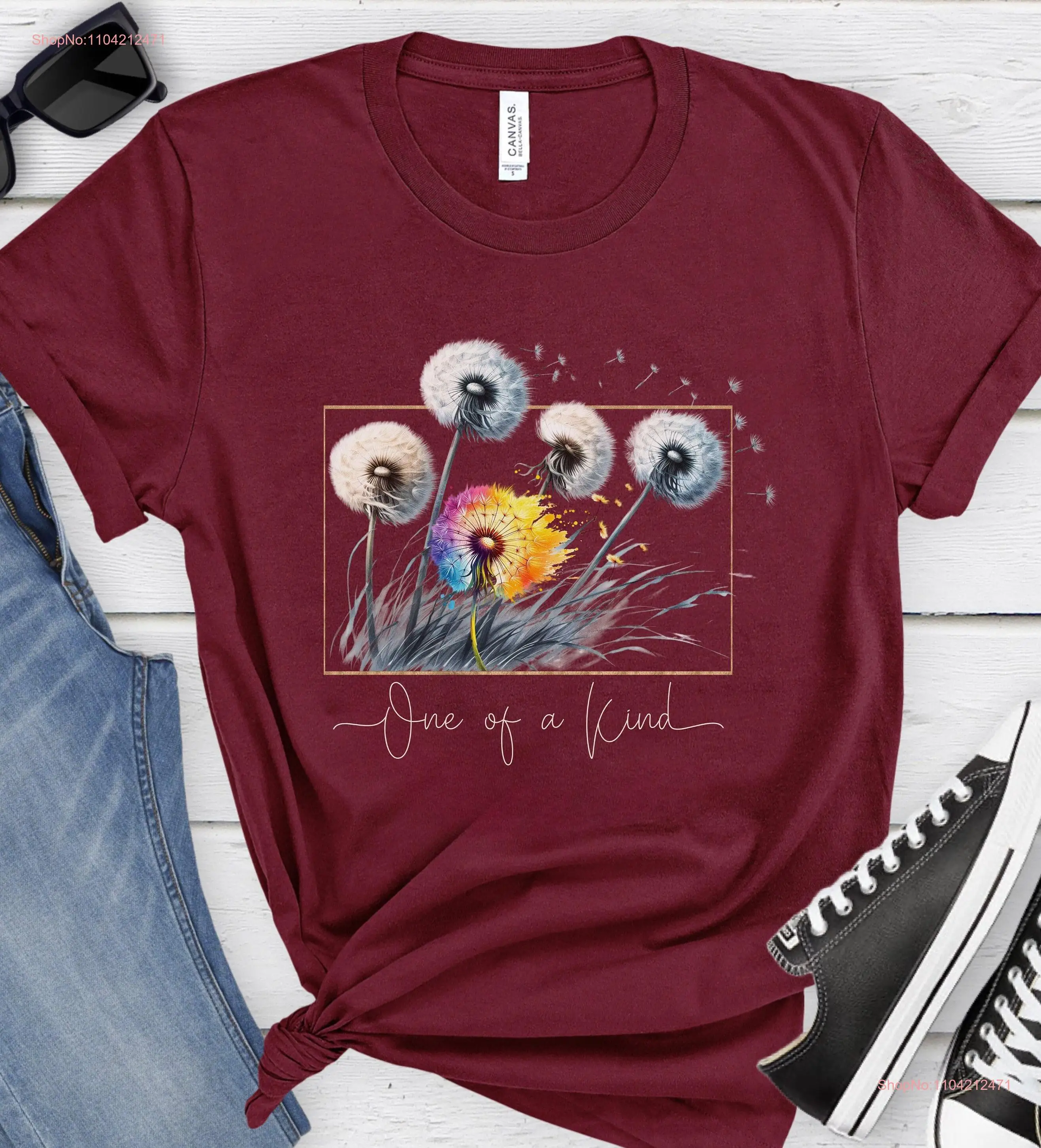 Футболка One of A Kind цветок одуванчика ботанический полевой радуга комфортные цвета